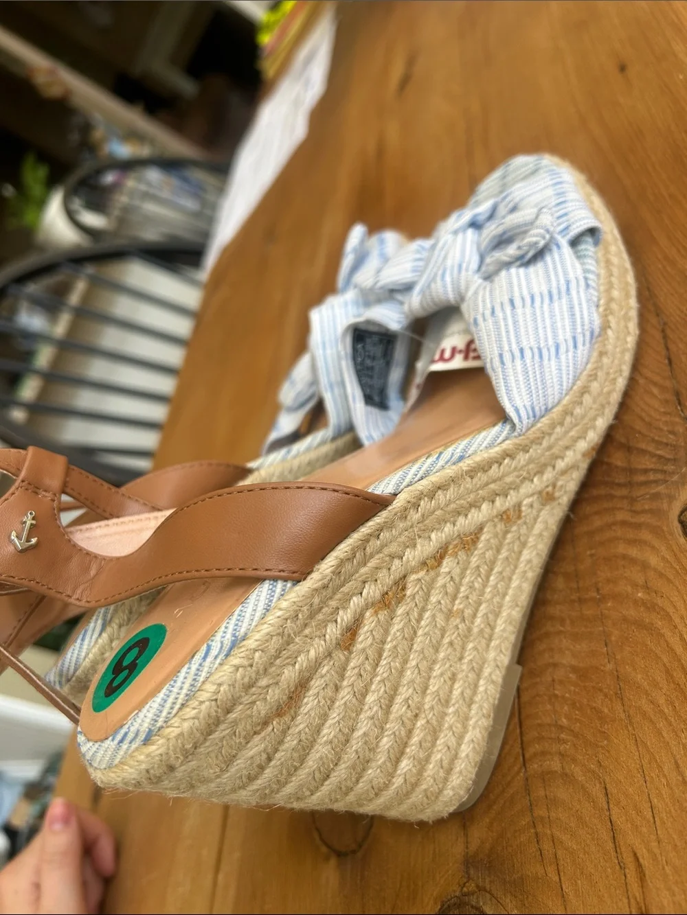 Nautica Blue Knot Espadrille Wedge Sandals with Tan Ankle Strap